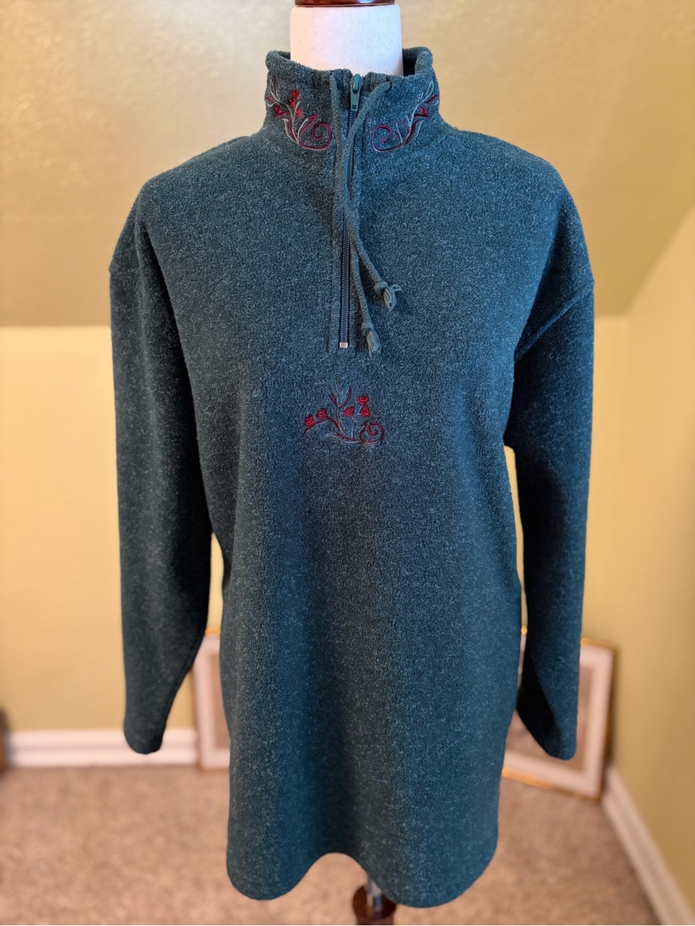 Vintage Victoria's Secret Country Floral Embroidered 1/4 Zip Fleece Cottagecore